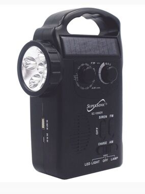 SuperSonic Emergency Solar-Powered / Hand Crank radio w/ flashlight.light weight